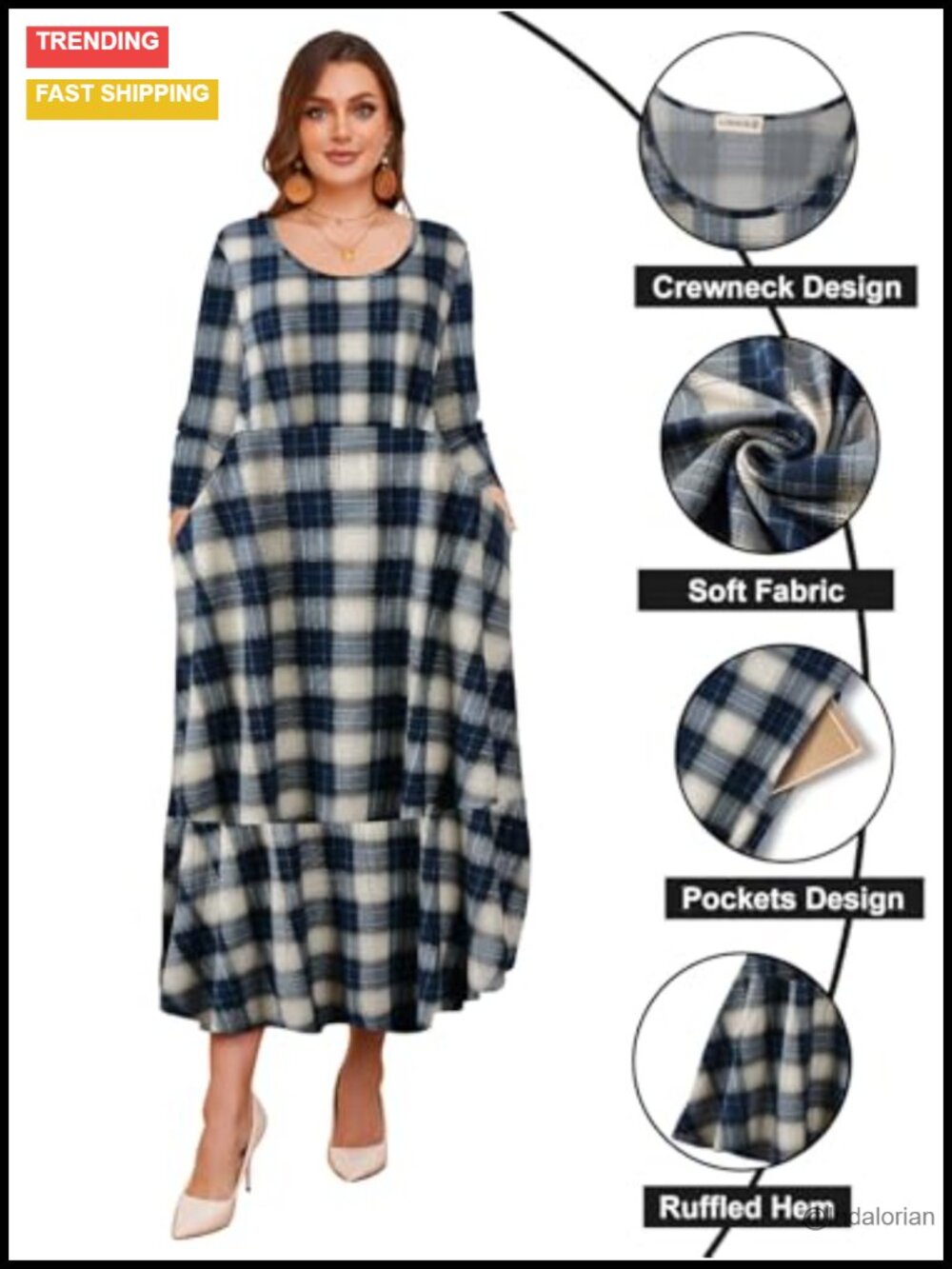 Plus Size Casual Long Maxi Dress with Pockets - Picture 3 of 5